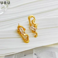 fashion jewelry aaa zircon earrings 2022 new trend high quality brass geometric asymmetrical metal drop earrings for women gift