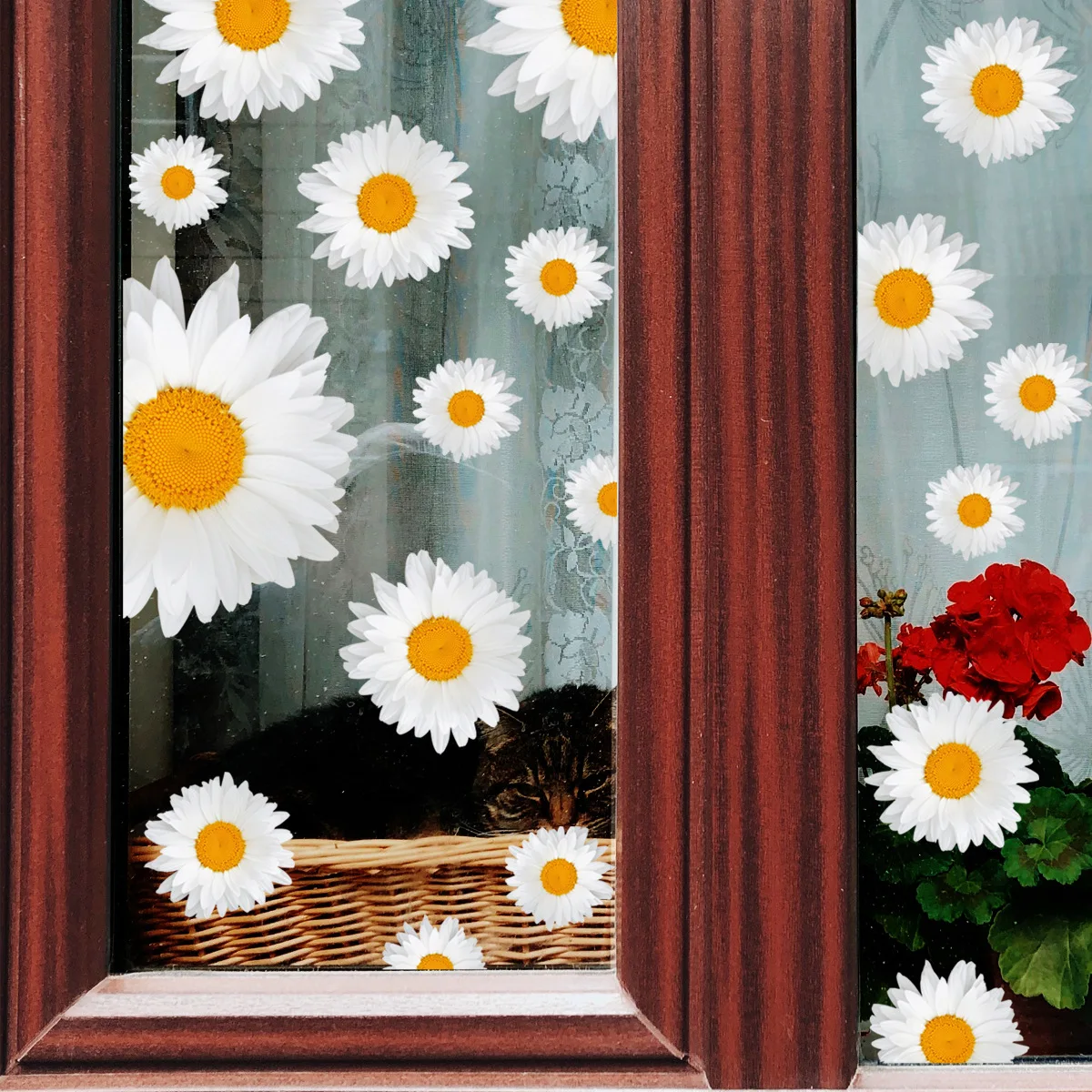 

New White Small Daisy Stickers Bedroom Window Glass Decoration Wall Stickers Self-adhesive Wall Stickers