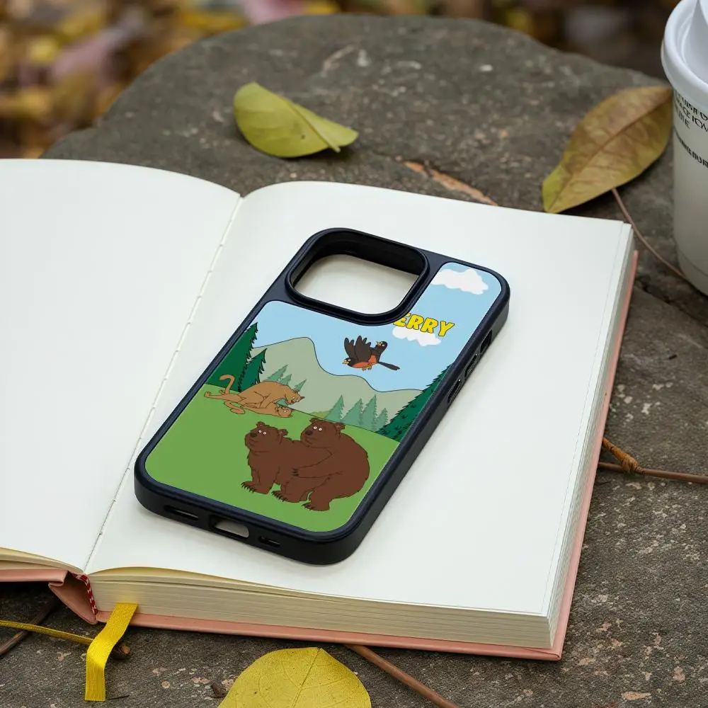Фото Чехол для телефона iPhone 17 16 15 14 13 12 Pro Max Plus, черная рамка, акрил, карбоновое волокно, жесткий корпус, мультяшный дизайн B-Brickleberrys №4