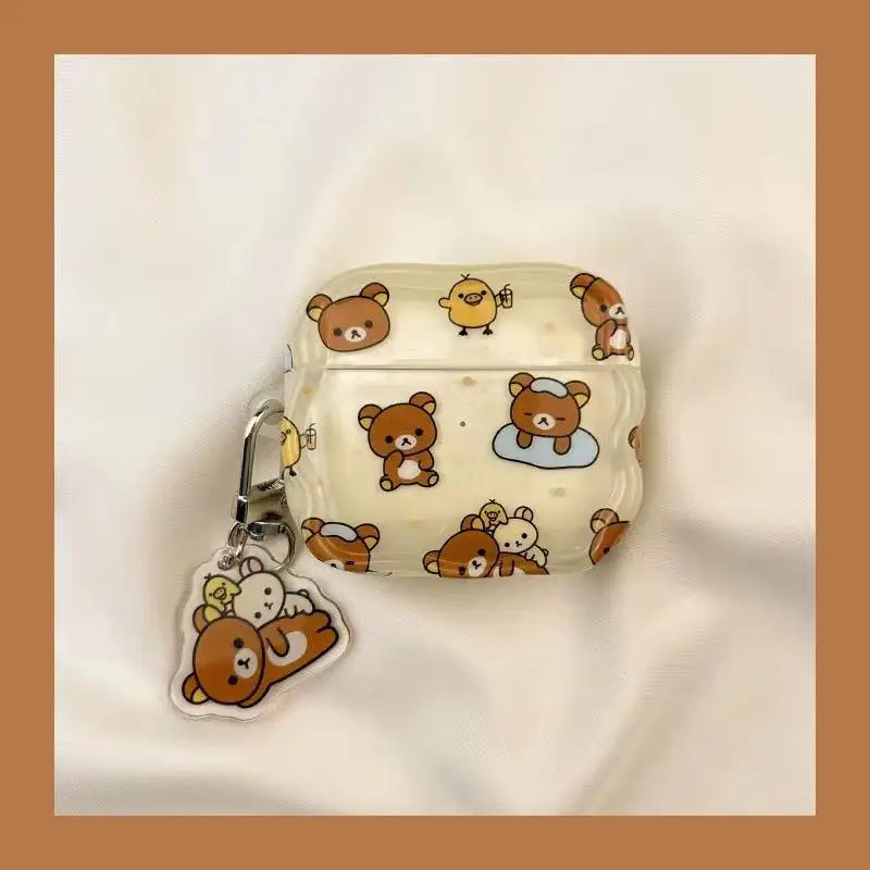 Kawaii Cute Rilakkuma Bluetooth защитный чехол для наушников Airpodspro3/airpods1/2/3 с подвеской