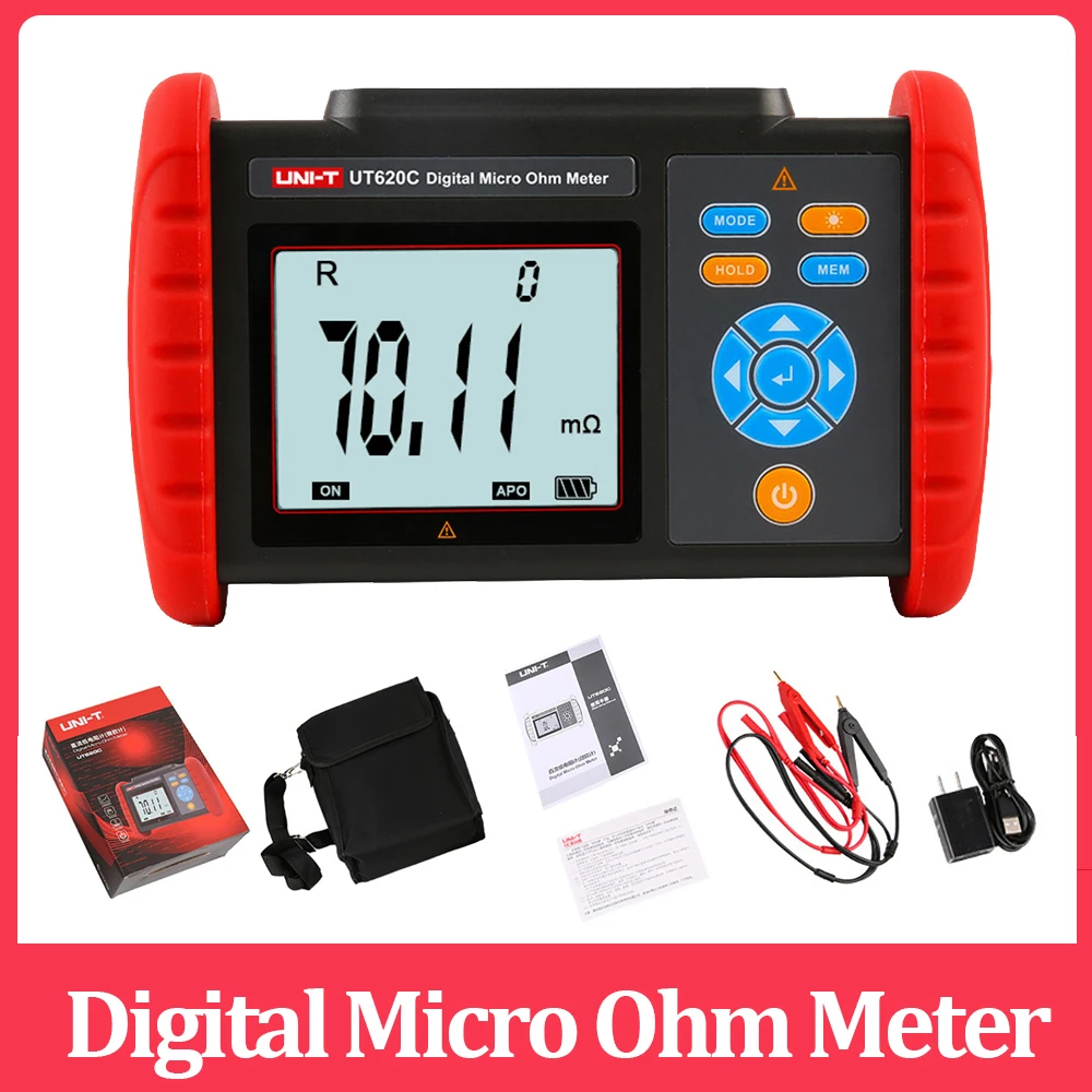 

Цифровой Микро-Омметр UNI-T UT620C, Омметр от 0,001mΩ до 300.0KΩ, профессиональный тестер сопротивления двигателя катушки с низким кабелем постоянного...