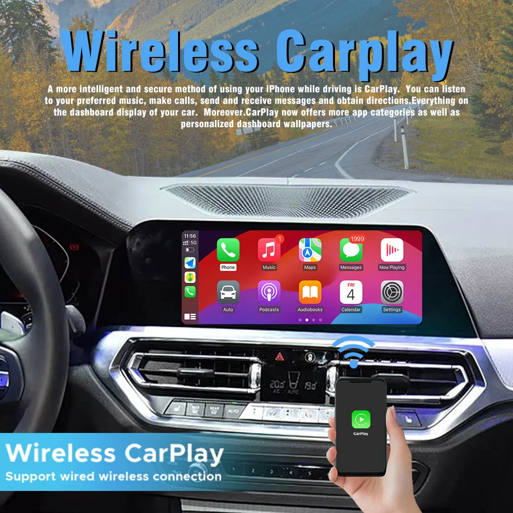 Фото Беспроводной адаптер CarPlay Android Auto iDrive 7 для BMW 3 серии G20 2019-2024, подходит для моделей 320i, 330i, M340i, 318d, 320d, 330d, M340d, 330e, G80 №3