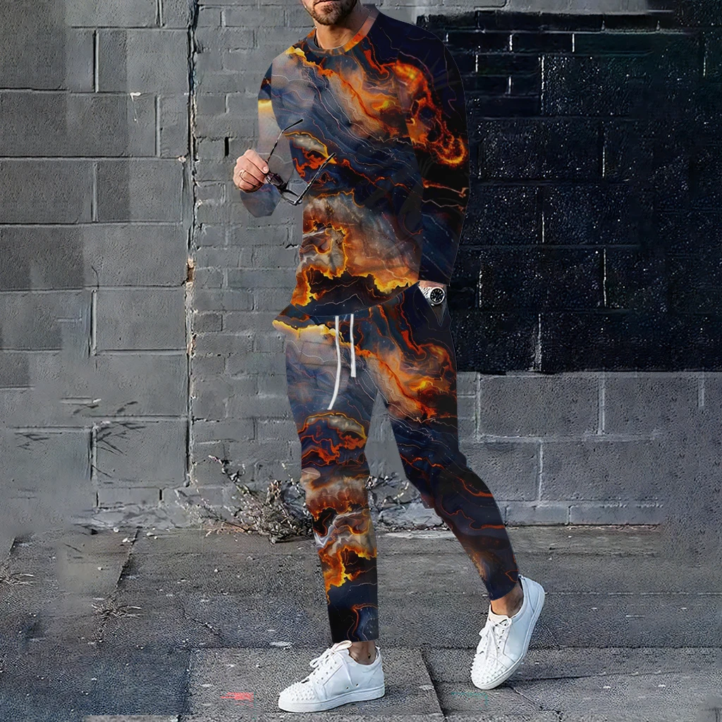 Мужской комплект спортивной одежды с мраморной текстурой и 3D принтом Magma