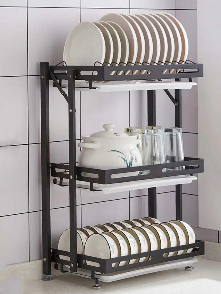 

Stainless Steel Foldable Dish Drying Rack Storage Kitchen Countertop Organizer Shelf with Drainboard Black