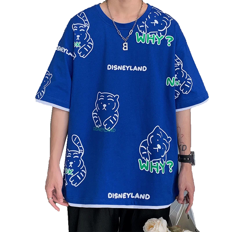 

Cool short-sleeved round neck spring and summer print trend graffiti cat breathable ideal boyfriend wear
