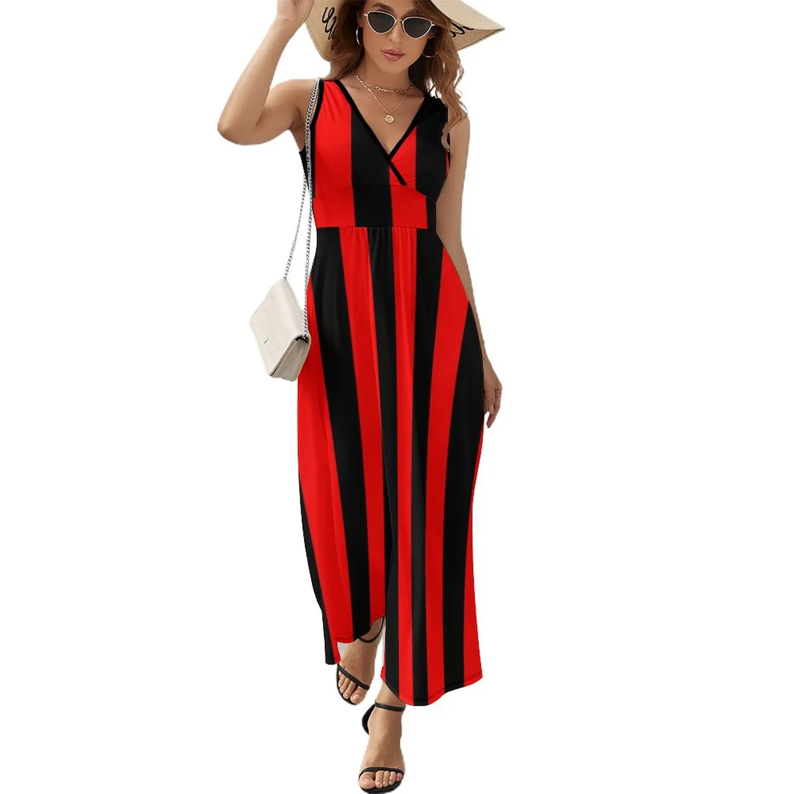 

Vertical Striped Dress Summer Albania National Flag Aesthetic Boho Beach Long Dresses Female High Waist Design Cute Maxi Dress