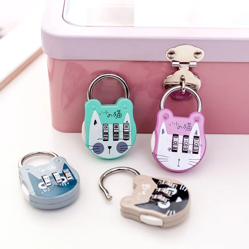 

New Cute Cat Luggage Padlock 3 Dial Digit Password Lock Steel Suitcase Backpack Cartoon Mini Anti-Theft Travel Code Number Locks