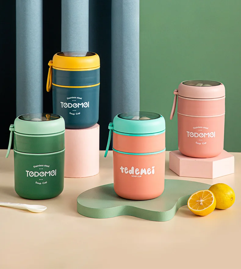 

710ML Stainless Steel Lunch Box Drinking Cup with Spoon Food Thermal Jar Insulated Soup Thermos Containers Thermische Lunchbox