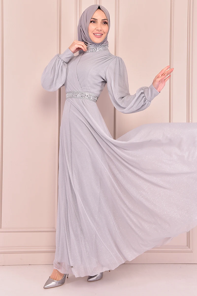 Платье с поясом, серый KBR10028