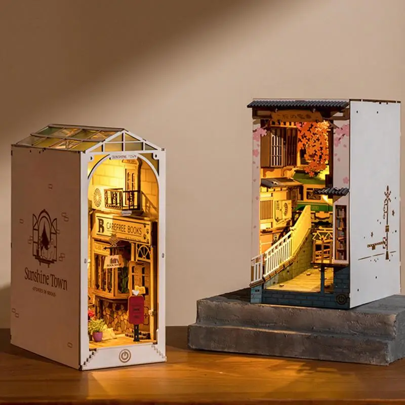 

Wooden DIY Book Corner Shelf Insert Kits 3D Dollhouse Bookend Miniature Scene Decorations For Children Birthday Gifts