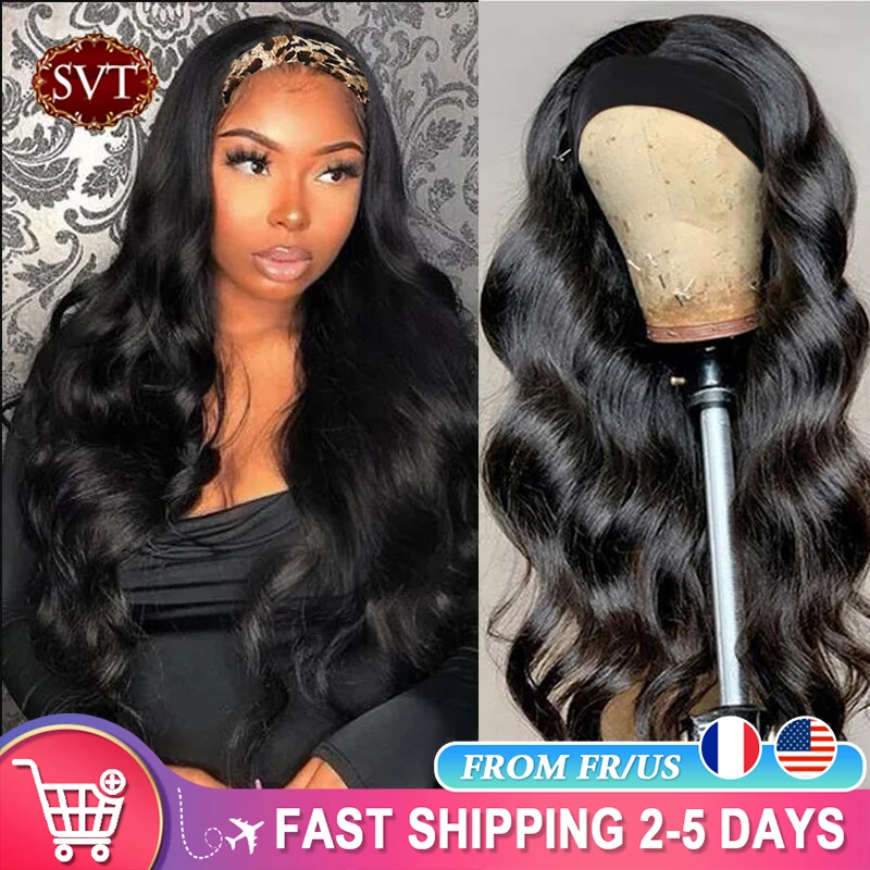 SVT Headband Wig Human Hair Scarf Wig 180% Density Remy Brazilian Body Wave Wig Natural Wavy Glueless Human Hair Wigs for Women