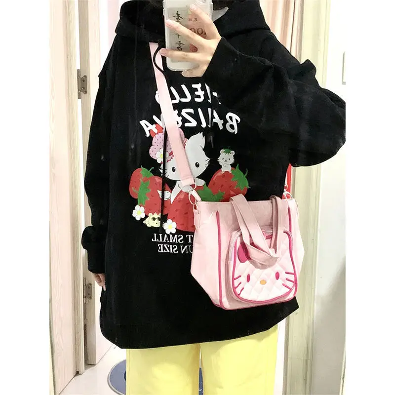 

Original Hello Kitty Hoodie Kawaii Anime Sanrio Japanese Ins Print Loose Plus Velvet Thickened Hooded Sweater Schoolgirl Coat