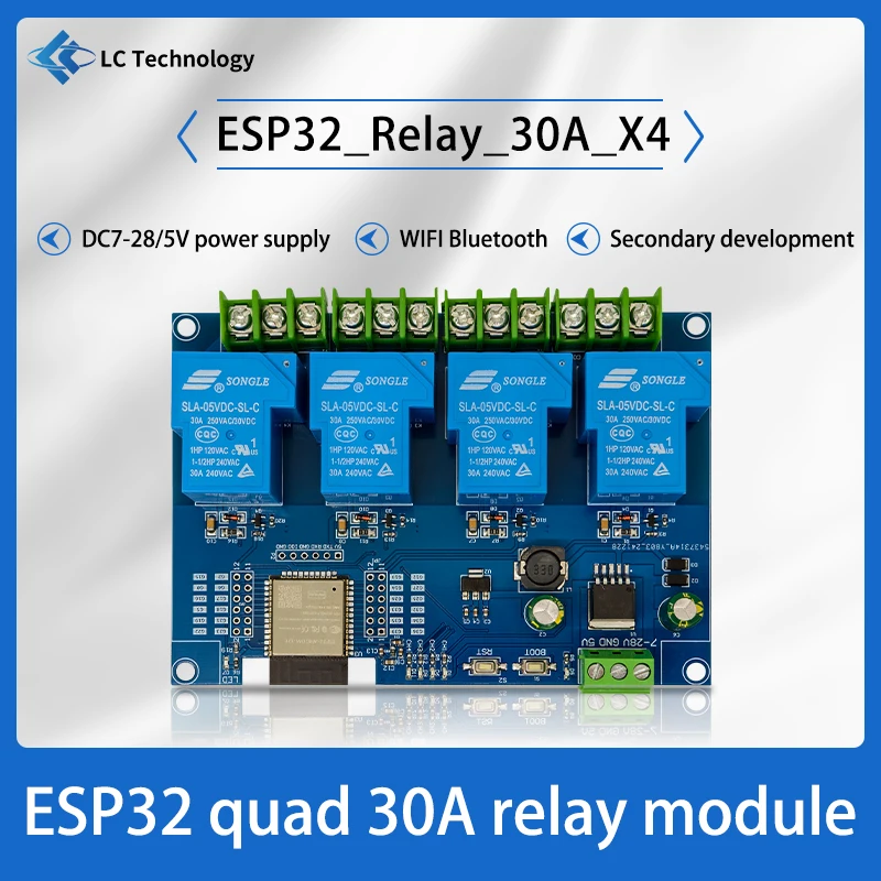 Фото Источник питания DC7-28/5 В ESP32 WIFI Bluetooth четырехсторонний релейный модуль 30 А плата разработки ESP32 №1