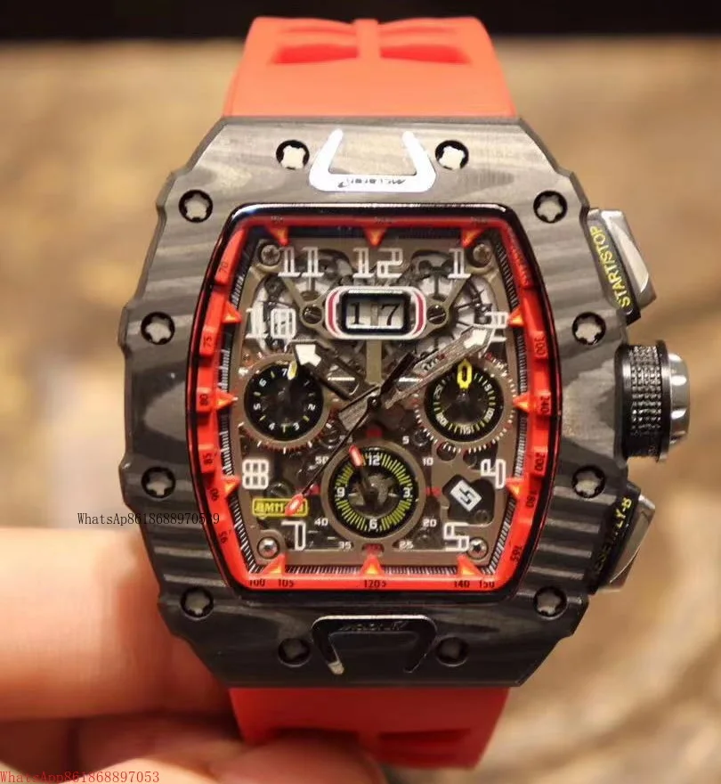 

mens automatic mechanical watch Black Carbon Fiber black rubber