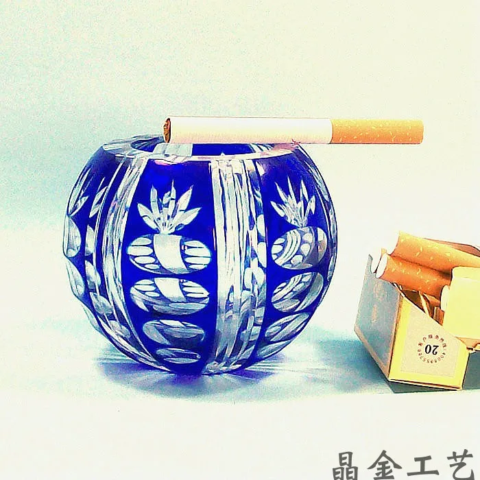 

Hand colored engraved glass pocket spherical ashtray is made by pure hand carving with traditional Japanese technology
