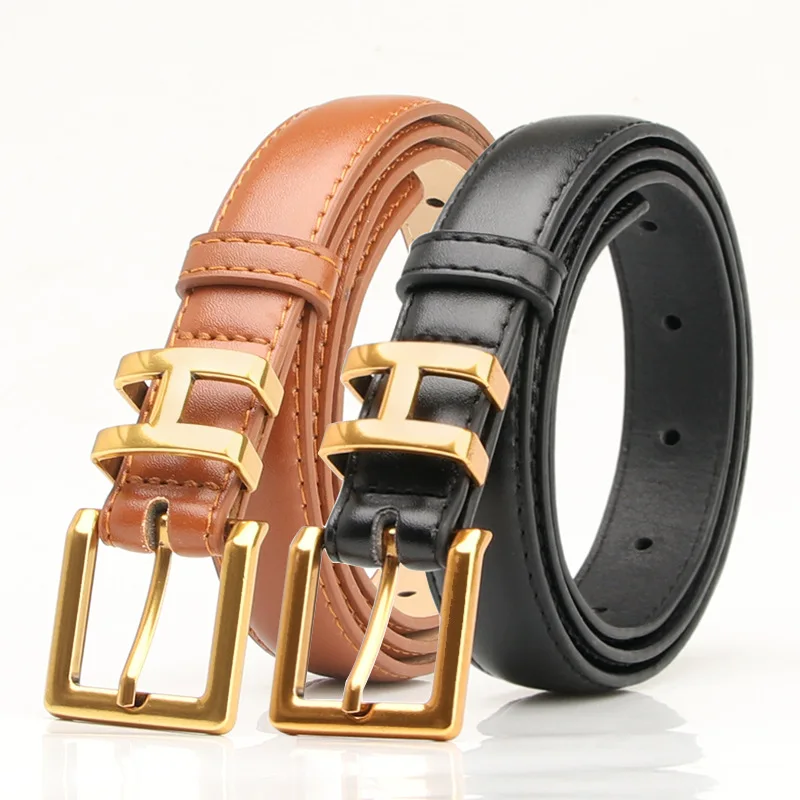 2.4cm New Simple Belt Female Retro Gold Alloy Pin Buckle Trend All-match Jeans Belt for Women