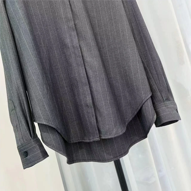 Nordic TT новый нишевый дизайн серая полосатая женская свободная рубашка с острым