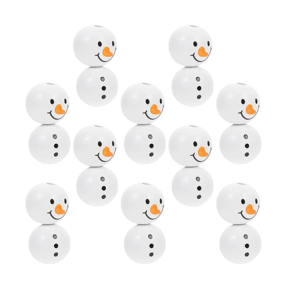 

20 Pcs Wooden Beads Loose DIY Accessories Round Christmas Snowman Spacer Charms