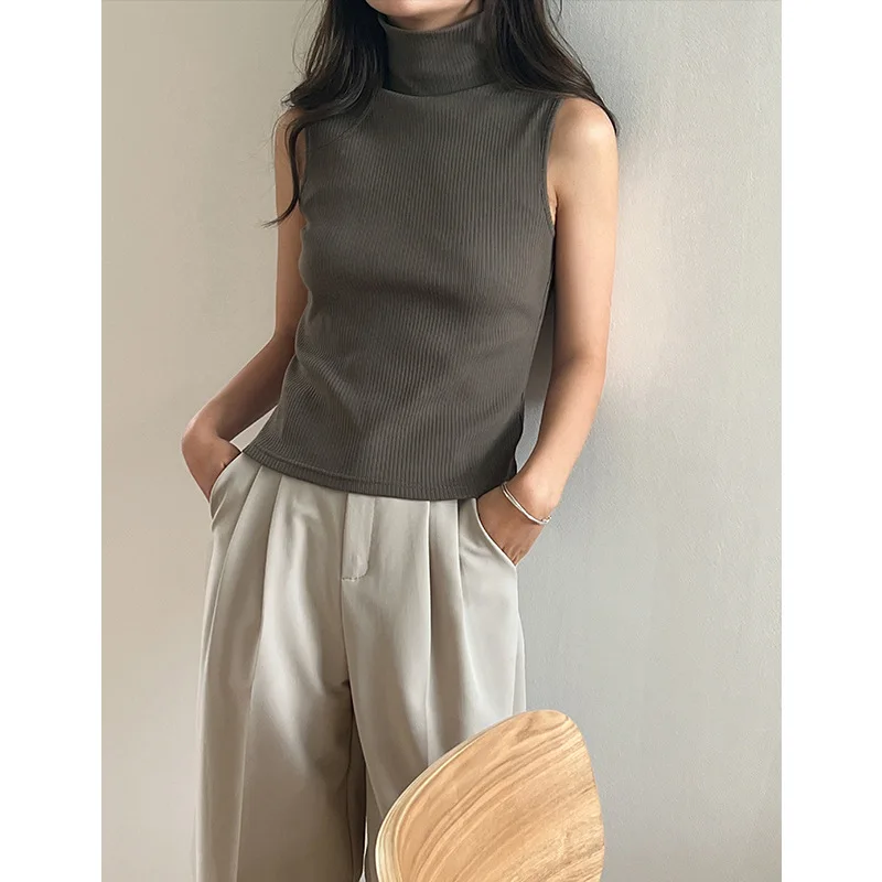 

Fashion Slim Sleeveless Cotton Turtleneck Tops Women Tank Top