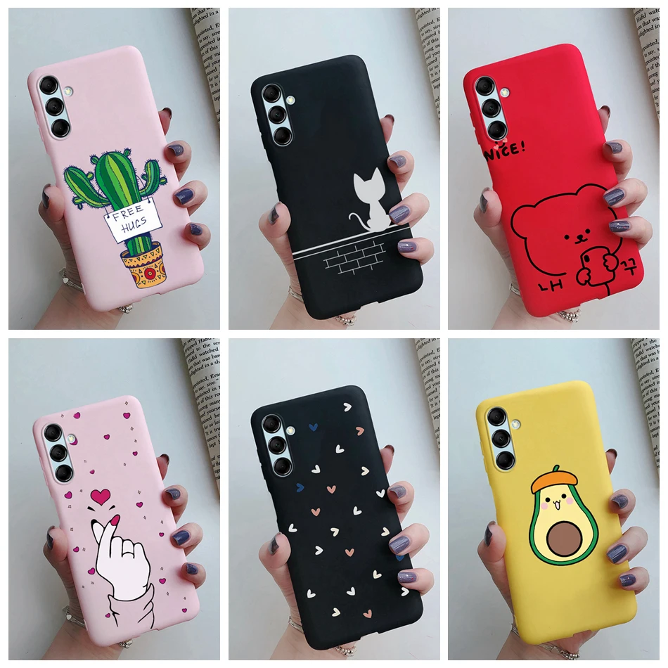 Фото Чехол для телефона Samsung Galaxy A34, женская модель, милый кот, кактус, Мягкая силиконовая задняя крышка из ТПУ для Samsung A24, A34, A54, M14, искусственные чехлы №1