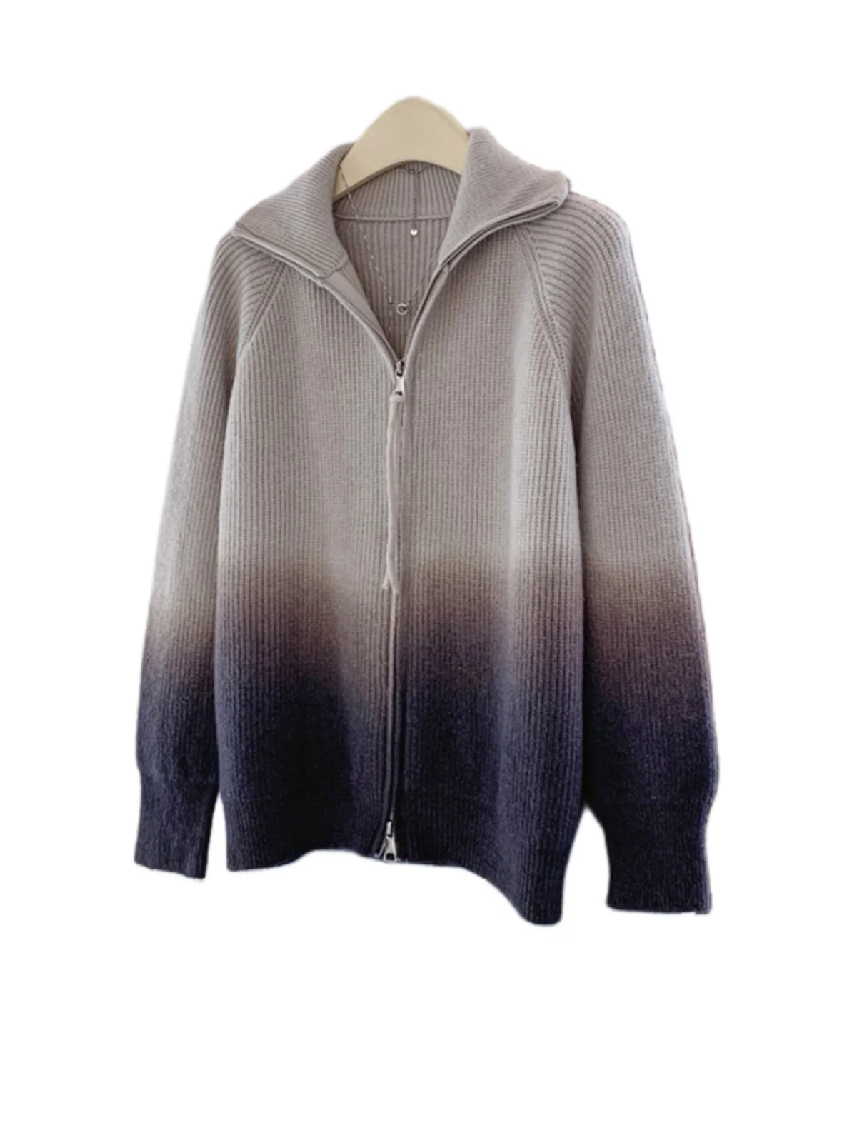 Свободный свитер с лацканами градиентом для ленивых верхняя одежда женщин осень