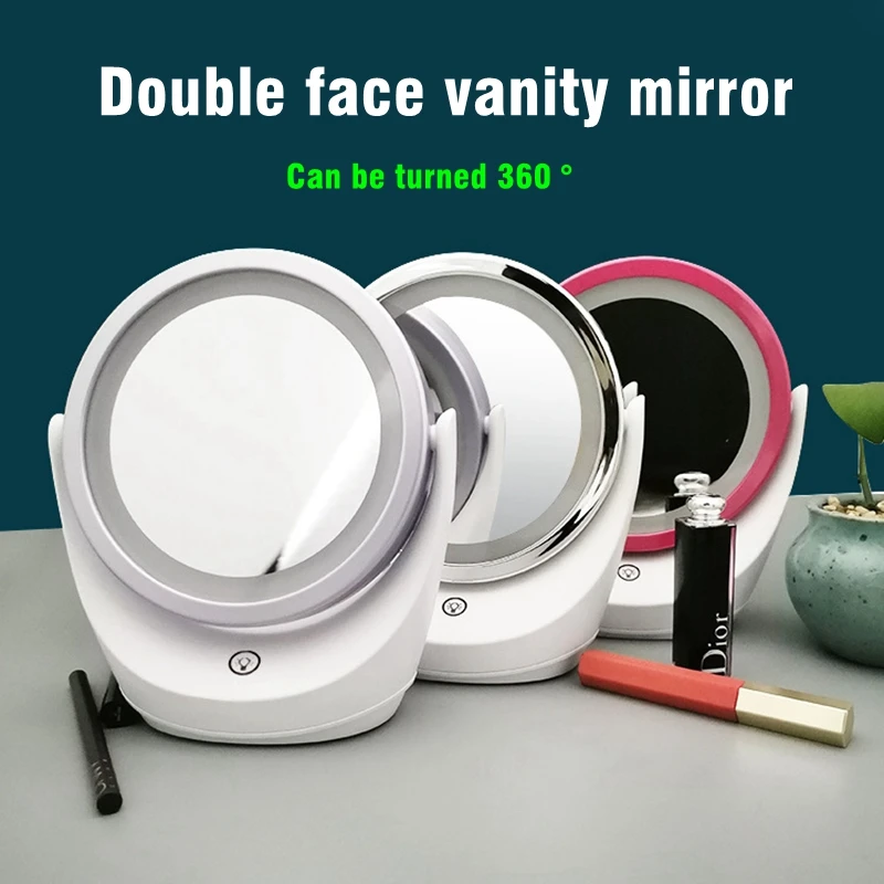 

360 degree rotating double-sided vanity mirror table with LED intelligent fill light vanity mirror makeup mirror
