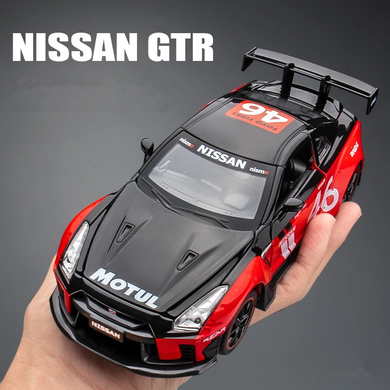

Модель спортивного автомобиля из сплава 1:24 Nissan Skyline GTR R34 R35, литой металлический игрушечный гоночный автомобиль, модель со звуком и подсветкой, подарок для детей