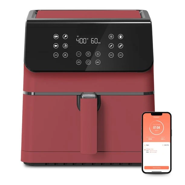 

II 5.8-Quart Air Fryer, Large 12-in-1 Air Fryer, Voice , Exclusive Bonus, Red