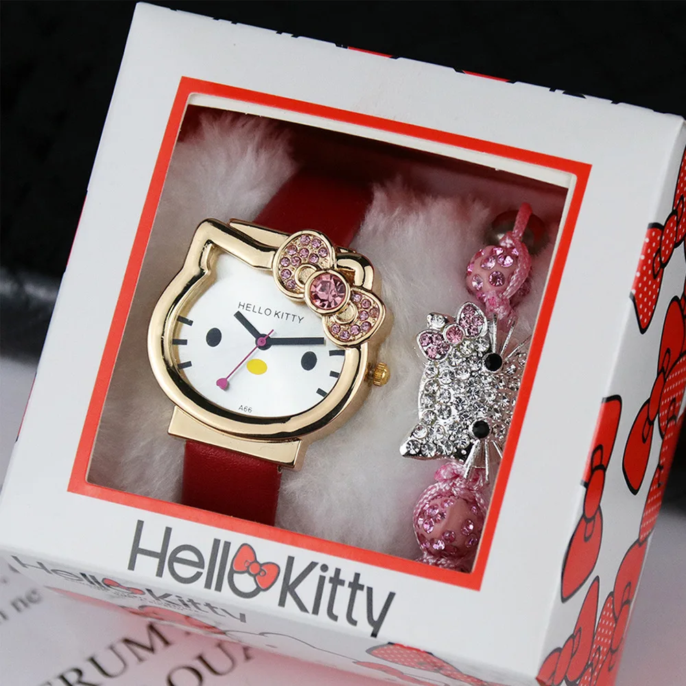 

Kawaii Hello Kittys Watch Sanrioed Cartoon Diamond Bracelet Anime Cute Watch Kts Cat Fashion Toys Children Kids Birthday Gifts