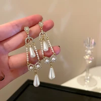 sheshine silver needle diamond pearl geometric earring fashion all match retro earbob temperament niche palace ball eardrop girl