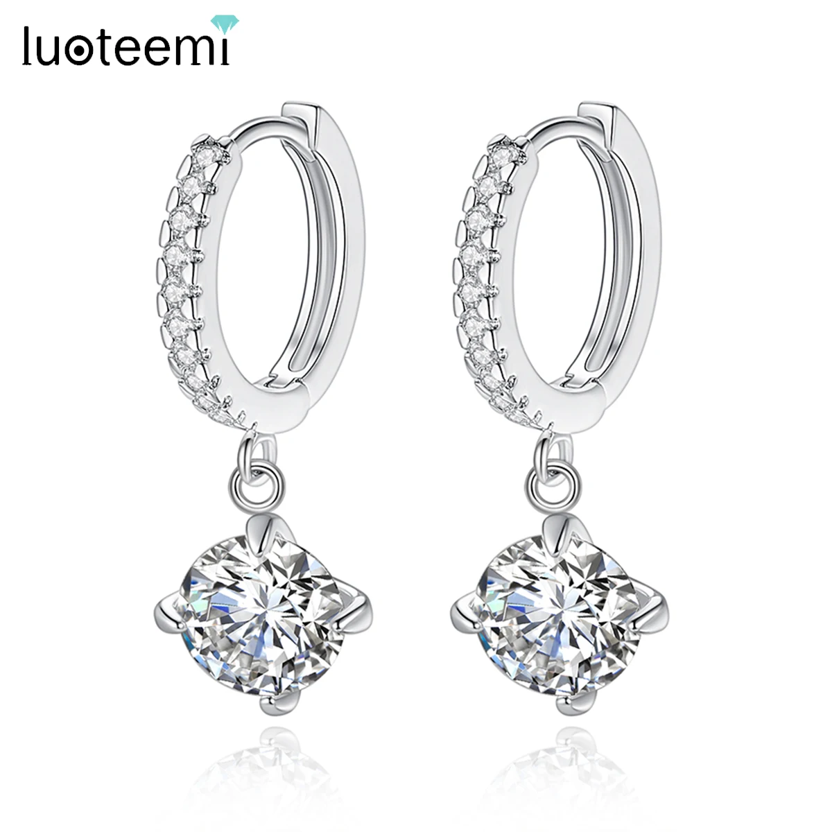

LUOTEEMI 8mm 2ct Round CZ Stone Hoop Earring Small Tiny Cubic Zircon Delicate Women Loop Jewelry Classic Girl Party Accessories
