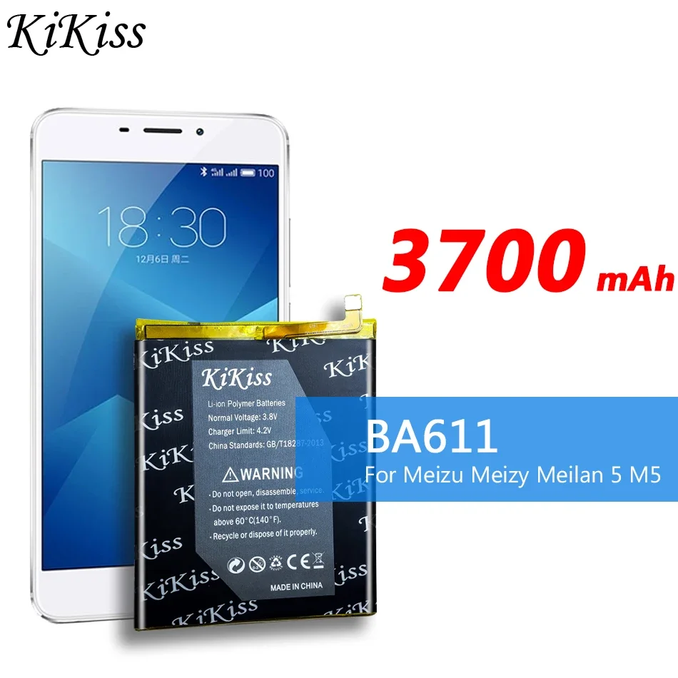 

100% Kikiss 3700mAh BA611 Battery For Meizu M5 Meizy Meilan 5 Mobile Phone Bateria Replacement Smartphone Batteries