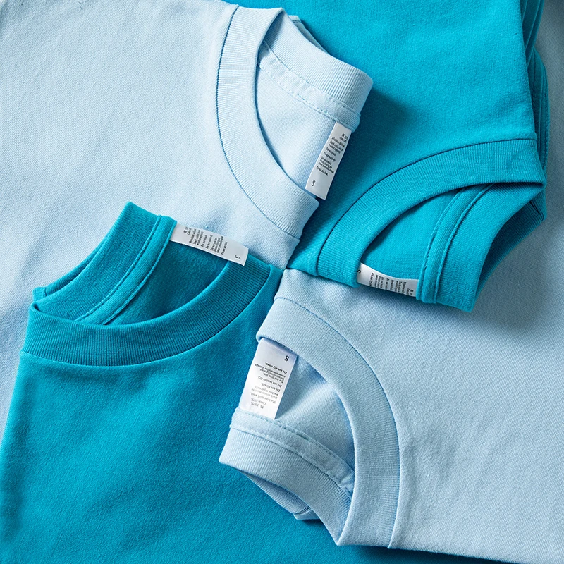 

Sky Blue 250g Heavyweight Pure Cotton Dark Blue Solid Color Loose Summer Cool Men and Women T-shirt O-neck