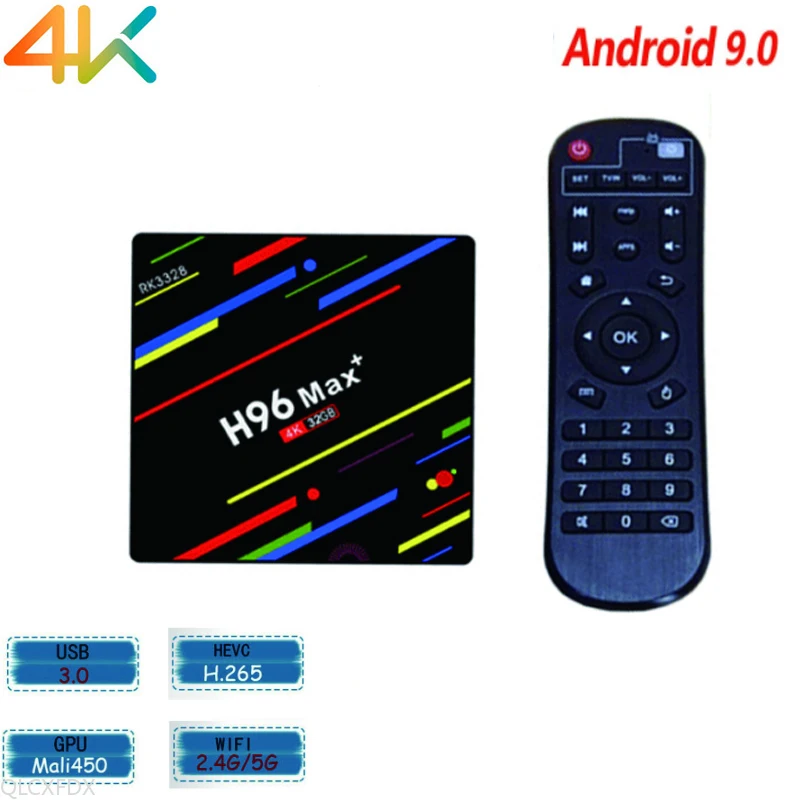 

ТВ-приставка H96 Max PLUS Android 9.0 RK3328 HD 4K Smart TV Box 2,4 и Φ Wifi BT4.0 4 Гб 64 Гб медиаплеер телеприставка
