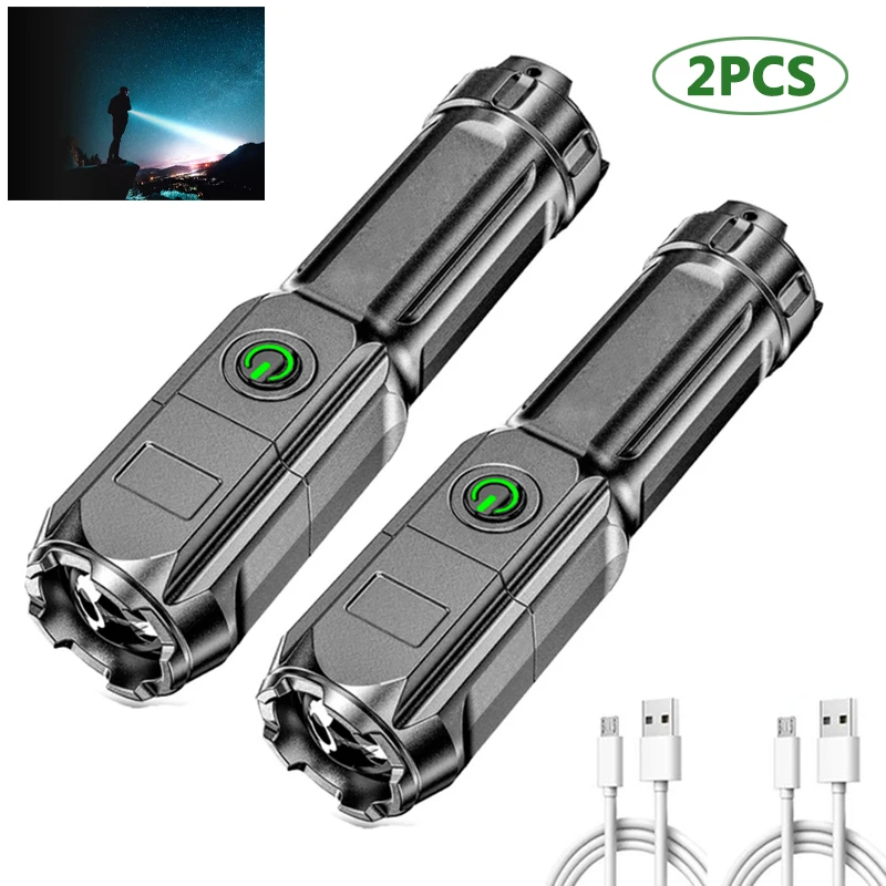 

2PCS Strong Light Focus LED Flashlight Outdoor Portable Household Rechargeable Multi-function Luminou Flashlight Night Lights