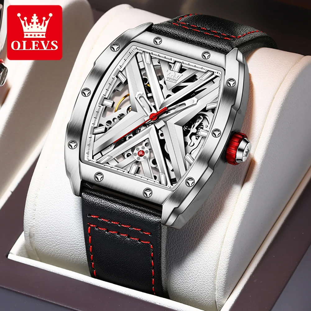 

OLEVS Top Brand Fashion Men's Watch Vintage Barrel Dial Automatic Mechanical Watch Skeleton Sports Watch Mens Waterproof Clock