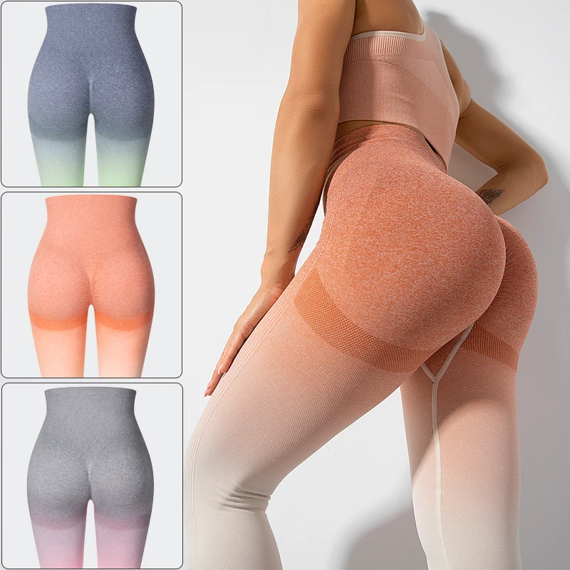 

High Waist Push Up Leggings Gradient Color Gym Sport Pants Women Workout Pilates Yoga Pants Fitness Bootcut Mallas Deporte Mujer