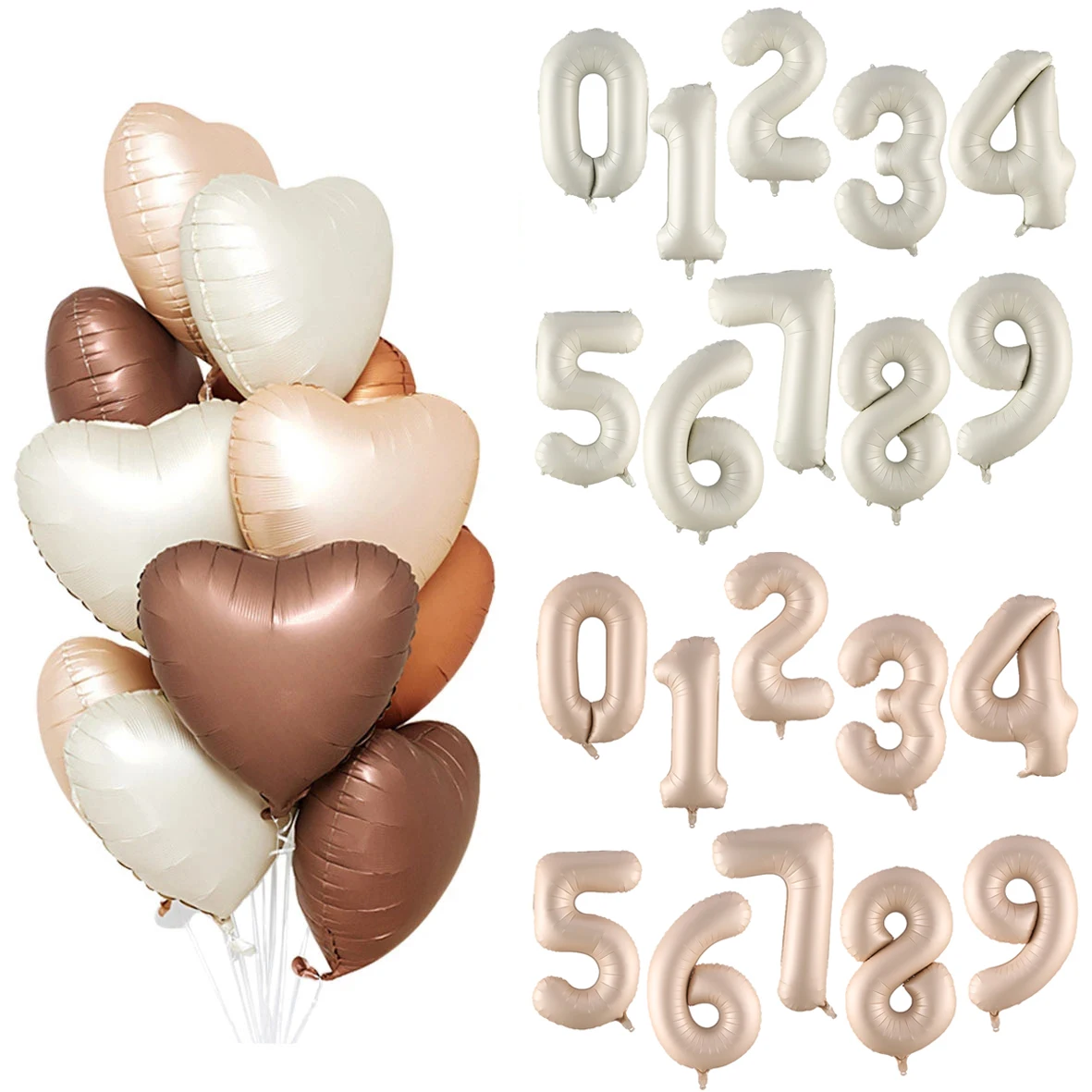 

30inch Large Cream Color 0-9 Number Balloon 18inch Brown Beige Cream Heart Star Balloon Birthday Wedding Baby Shower Party Decor