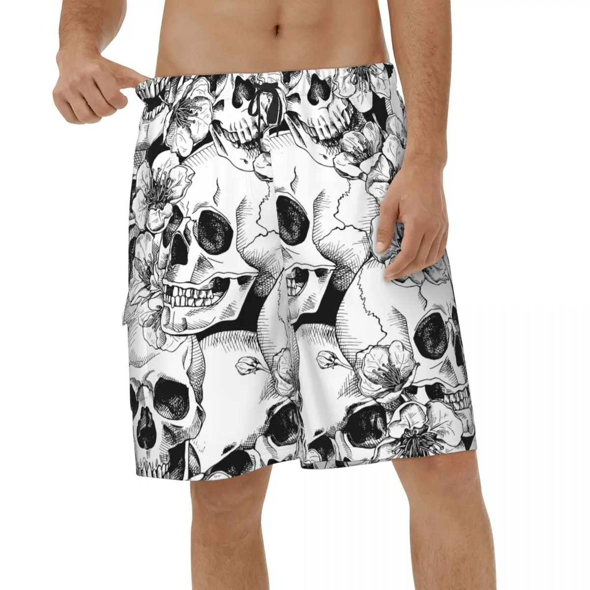 

Cool Skull Beach Shorts Men Summer Casual Swimsuits Breathable Sports Surf Short Pants
