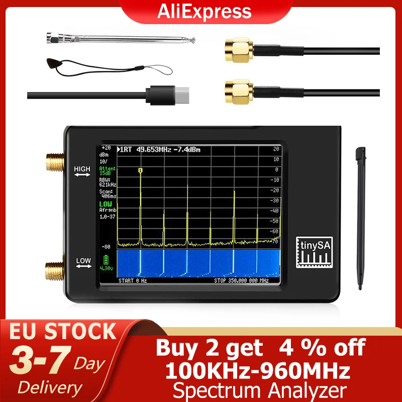 

Touching Display 100KHz-960MHz Screen Portable TinySA Spectrum Analyzer Signal Generator with Battery 2.8Inch Frequency Analyzer