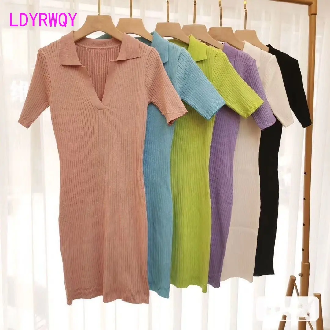 Сексуальное трикотажное синее облегающее бедра платье женское летнее