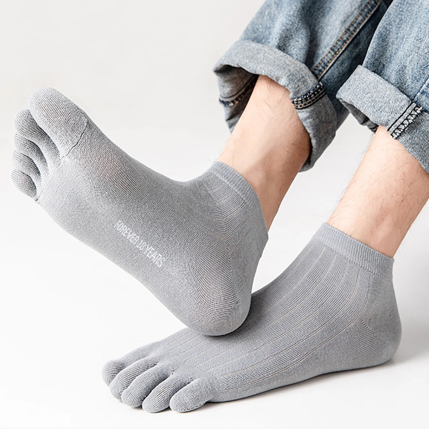 

Носки мужские хлопковые с пальцами, Дышащие Короткие круглые носки до щиколотки, спортивные однотонные для бега, черные белые серые