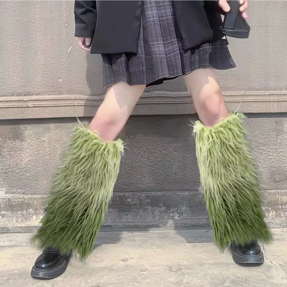 

Y2k зимние искусственные ранние градиентные винтажные теплые Панк Harajuku меховые плюшевые сапоги Обложка носки Jk хип-хоп аксессуары для косплея