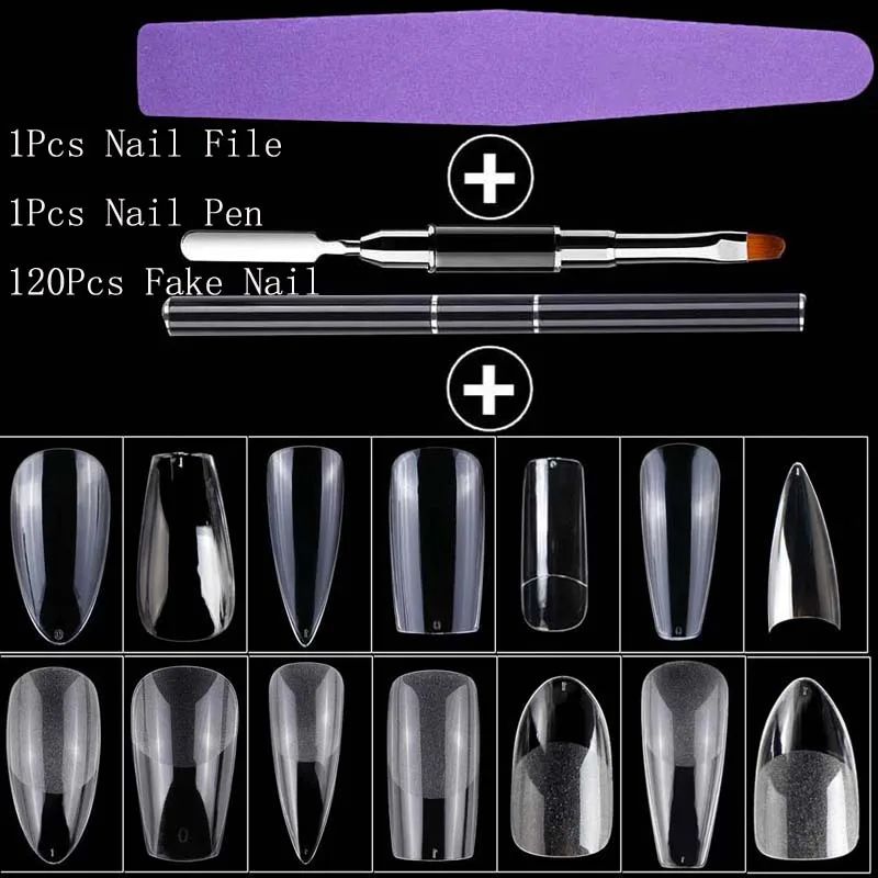 

Fake Nail Set 120pcs Press on False Nails Coffin Semi-Frosted Full Cover Short Nail Gel X Tips Capsule Art Accessories Tool