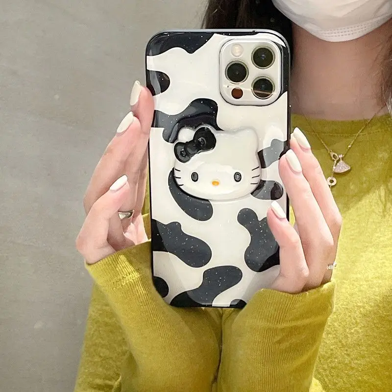 Роскошный брендовый женский чехол для телефона Sanrio Hello Kitty черный белый с молоком
