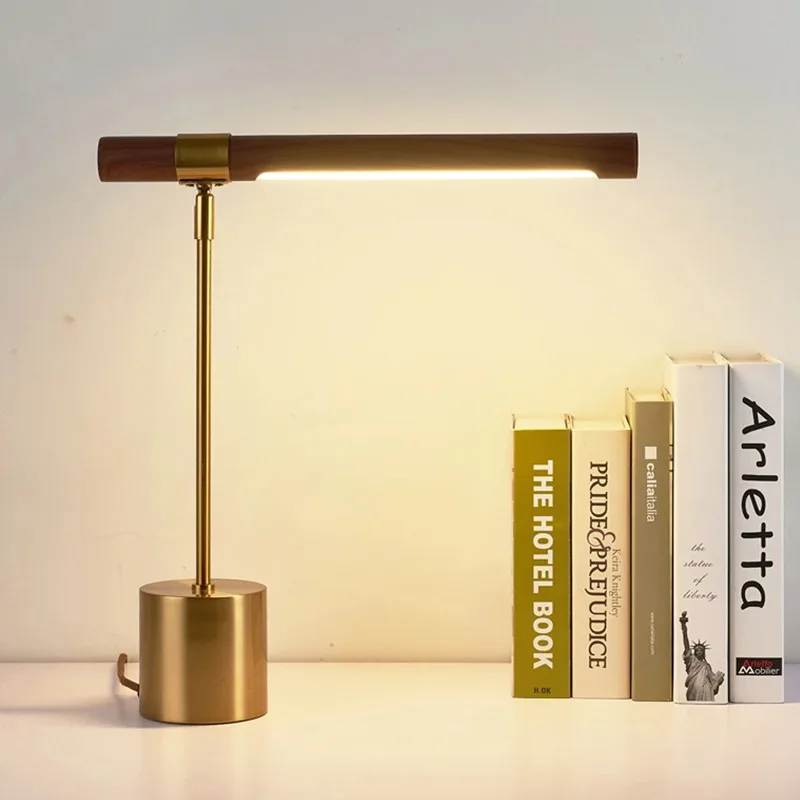 

Nordic Simple Table Lamp Modern Bedroom Bedside Office Desk Lighting Hotel Guest Room Imitation Walnut Decor Restaurant Lampara
