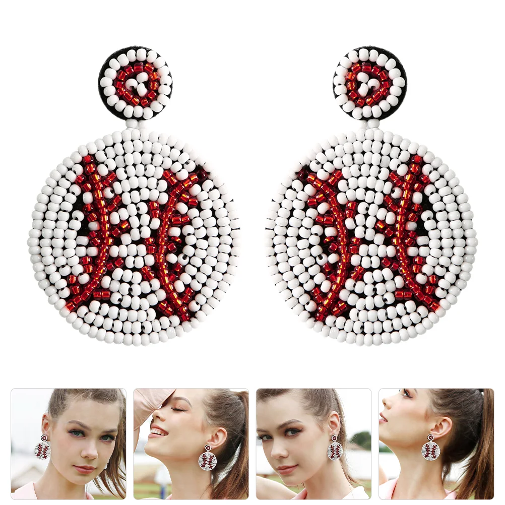 

Rice Bead Earrings Baseball Women Dangling Christmas Softball Beads Jewelry Beaded
