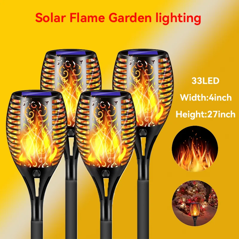 12/33LED Outdoor Solar Torch Lights Waterproof Patio Flickering Dancing Flame Lawn Lamp with Flames for Garden Lighting Decor