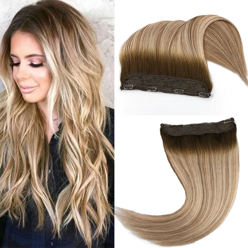 Best Quality Brazilian Wire In Hair Extensions Straight 14-22inch Remy Invisible Fish Line Human Hair Extensions with 4 Clips