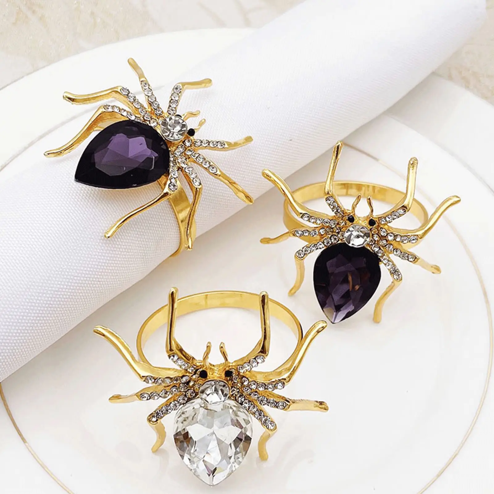 

6pcs Rhinestone Spider Napkin Holder Rings Metal Alloy Ring Spooky Halloween Napkin Holder Party Festivals Dinner Table Decor